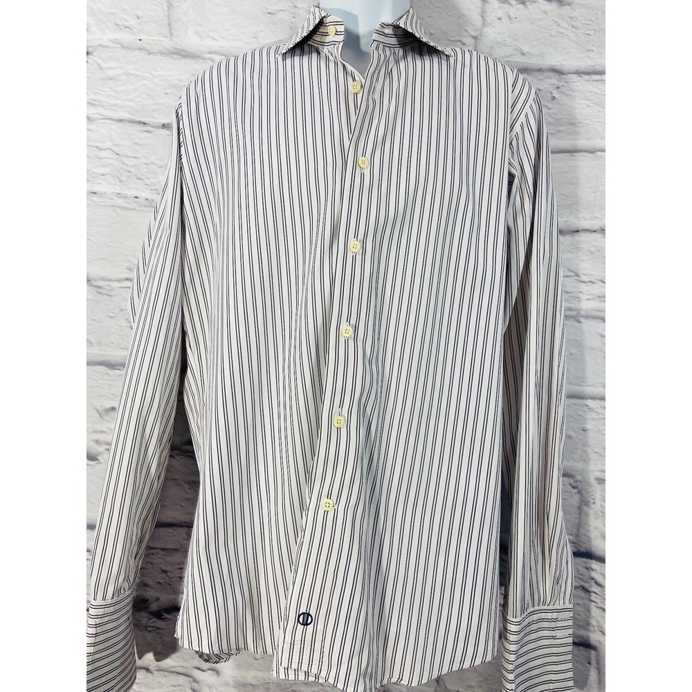 David Donahue Dress Shirt Mens 16 34/35 White Striped Button Up Long Sleeve